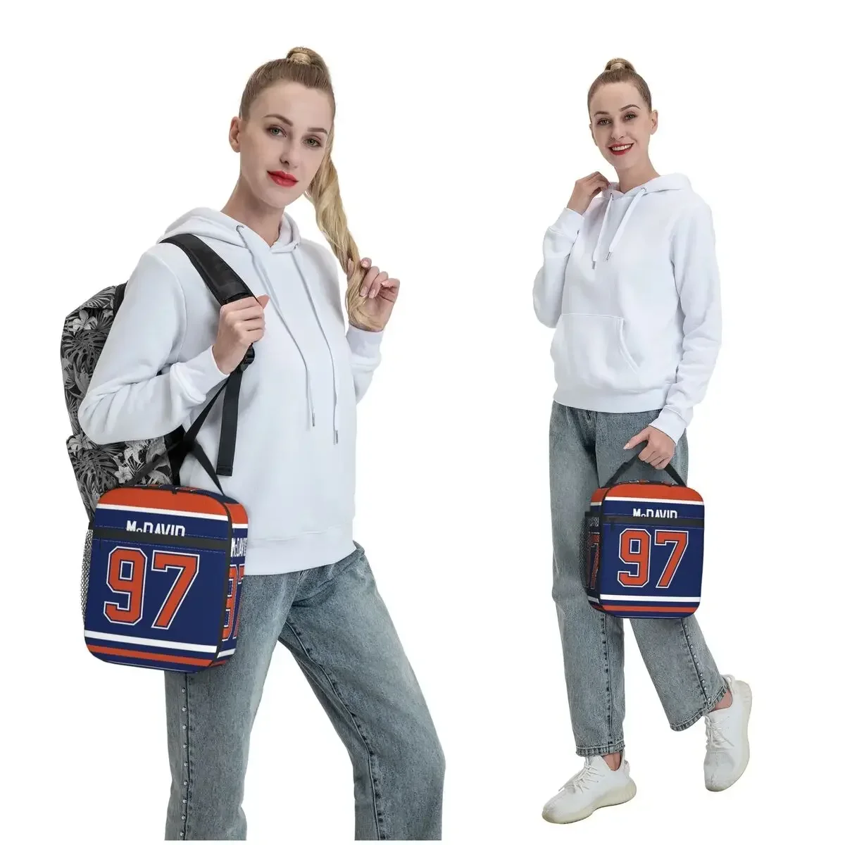 Edmonton Oilers Connor McDavid Home Jersey Back Phone Case Insulated Lunch Bag Kids Portable Food Boxes Thermal Lunch Box Tote