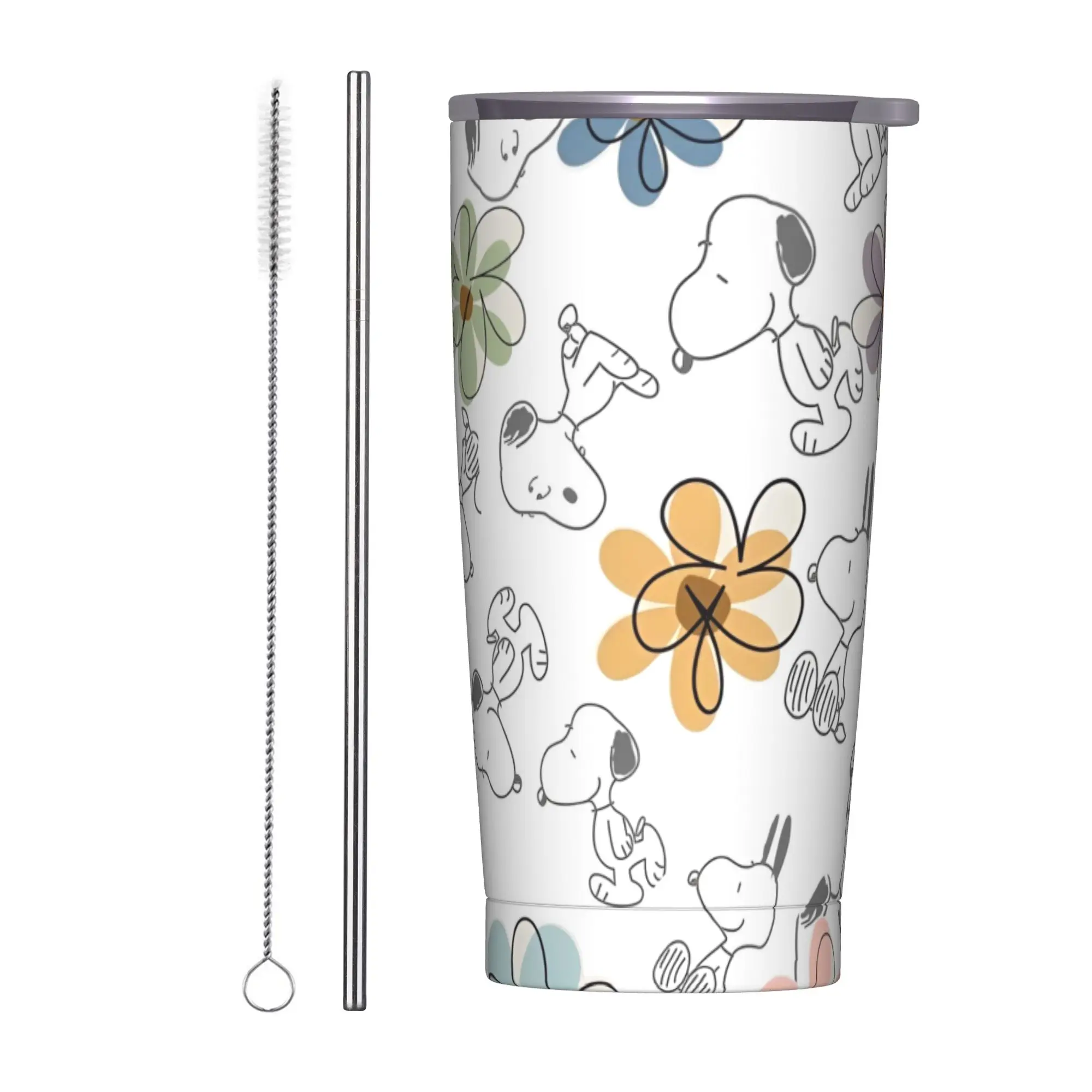 

Snoopy Floral Tumbler Vacuum Insulated Cartoon Thermal Cup with Lid Straw Car Mug Spill Proof, 20oz