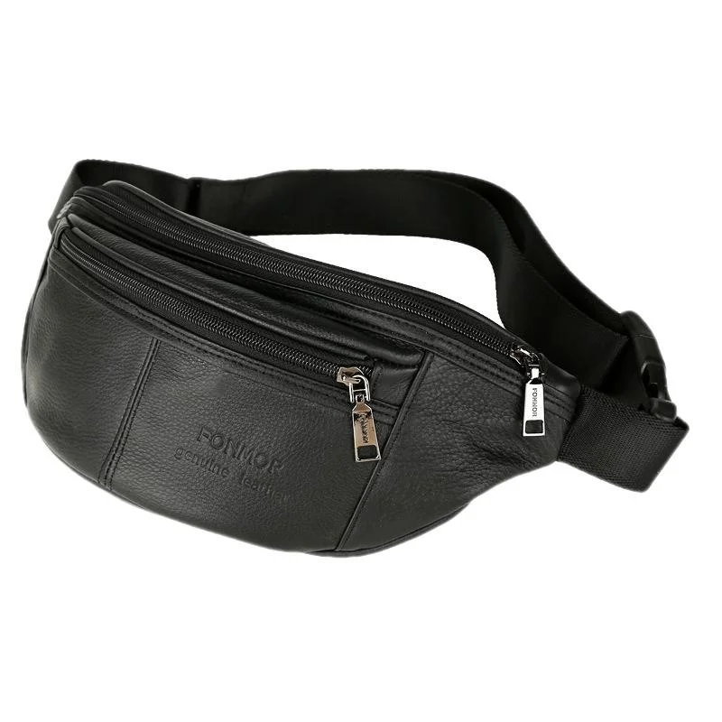 Business Genuine Leather Men's Waist Pack Cowhide Chest Bag Casual Fanny Pack Male Shoulder Messenger Bag Sports Belt Bag