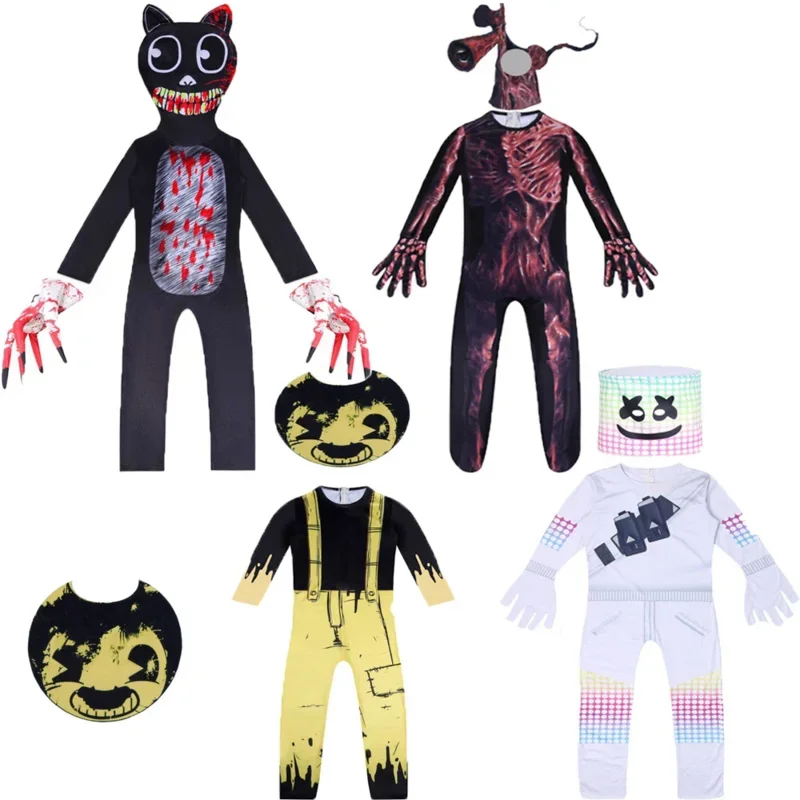 2024 Newest Halloween performance costume Scp Foundation Cartoon Cat  Siren Head Horror Funny marshme Clothing for Kids Boy MN11