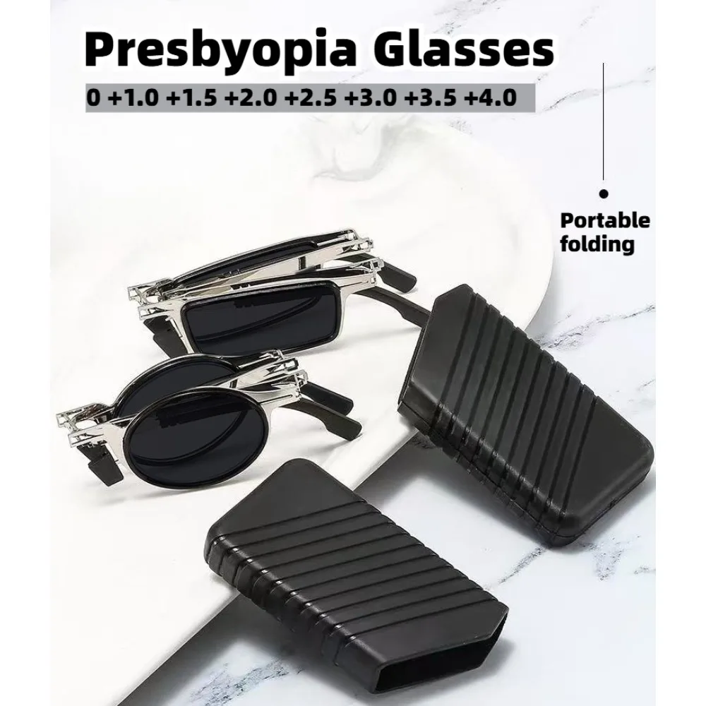 

Portable Folding Photochromic Presbyopia Glasses Men Women with Case Foldable Metal Frame Reading Glasses Diopters 0 To 4.0
