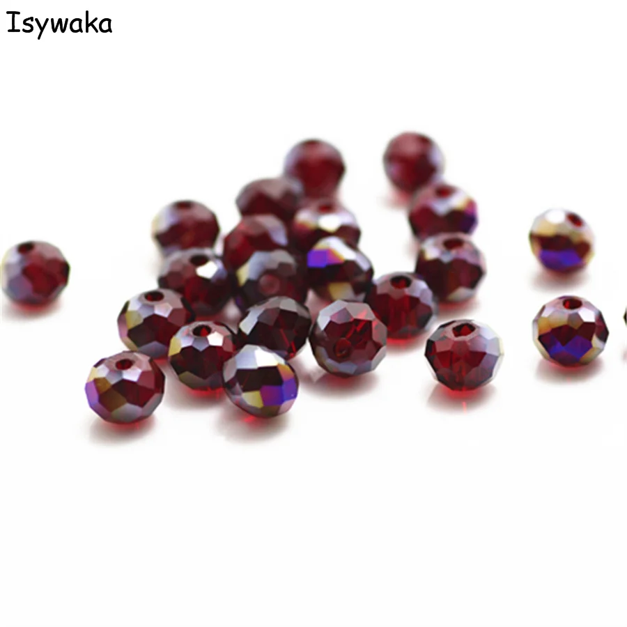 Isywaka Dark Red AB Colors 4*6mm 50pcs Rondelle Austria faceted Crystal Glass Beads Loose Spacer Round Beads for Jewelry Making