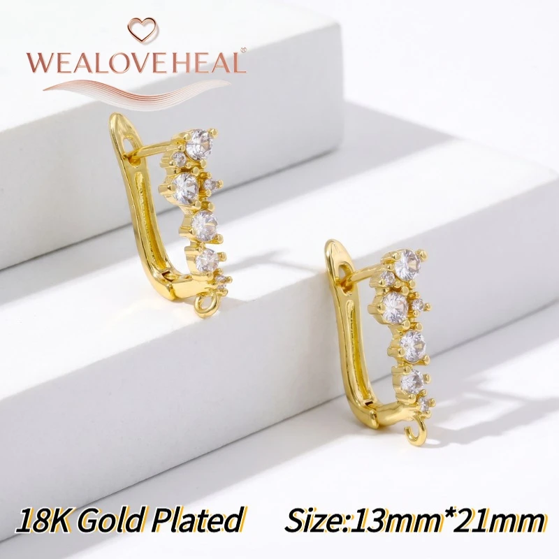 schmuckherstellung zubehör，18K vergoldeter Messing-Ohrringhaken, funkelnder Zirkonia-besetzter Huggie Hoop, handgefertigte DIY-Ohrringzubehörteile für Damen – Detail 27