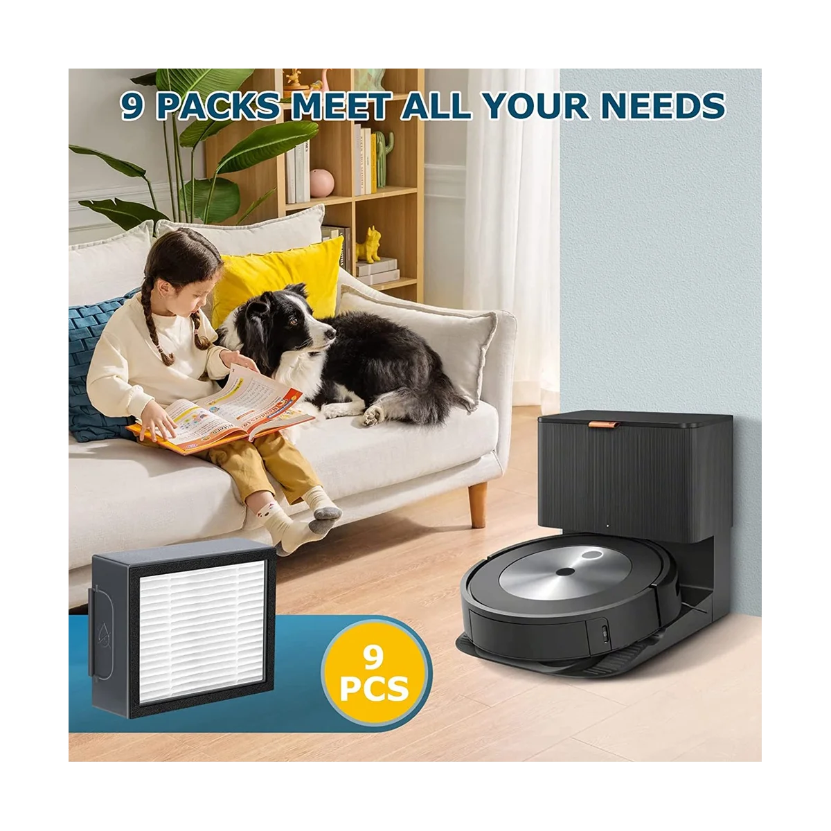 แผ่นกรอง HEPA อะไหล่9ชิ้นสำหรับ iRobot Roomba ซีรีส์: E5 E6 E7 I1 I3 I4 I5 I6 I7เครื่องดูดฝุ่น J7 I8 (ไม่ใช่สำหรับ J7 +)