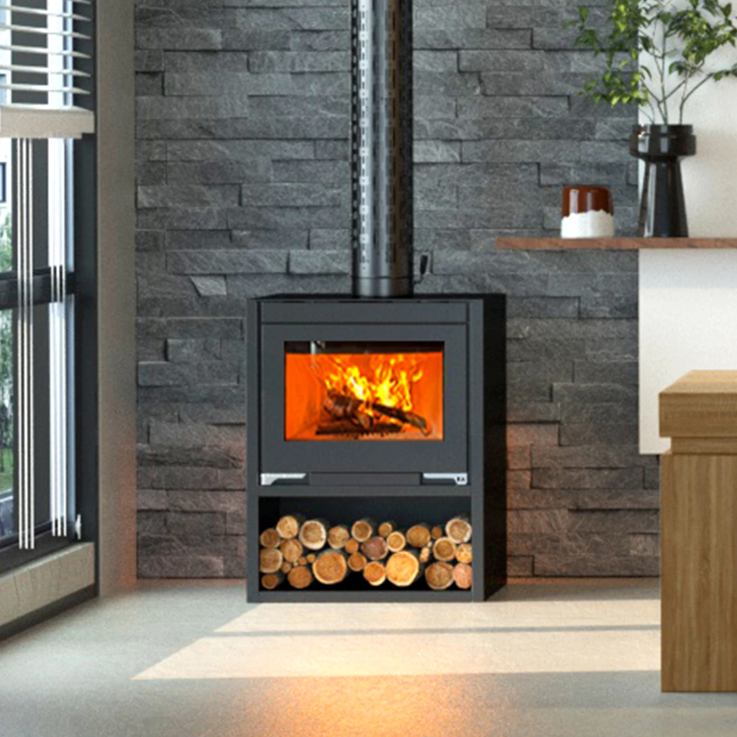 Craftsman Red Flame Modern Steel Freestanding Wood Fireplace With Heating Function For Living Room Apartment Indoor Use