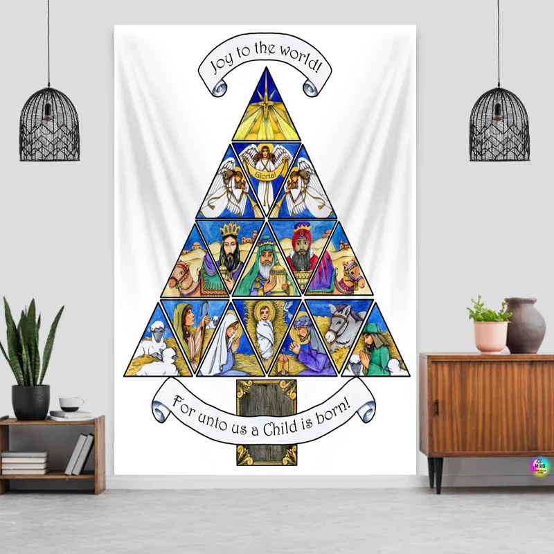 Christmas Tapestry Nativity Scene Wall Hanging Jesus Angel Easter Wall Decor Christ Tapestries Birth Manger Krippen Decoration - Image 3