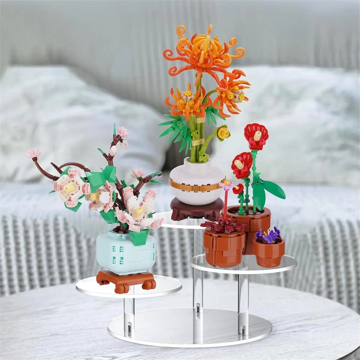 Clear Display Stand for Botanical Collection Sets,Multi-Tier Showcase Figurine Display Shelf Riser for Collectibles