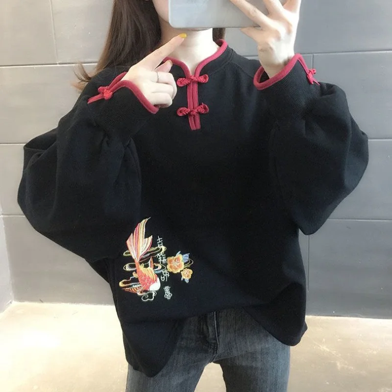 Women hoodies 2023 autumn and winter long sleeve Korean version loose China-Chic Chinese style casual hoodies female top fashion