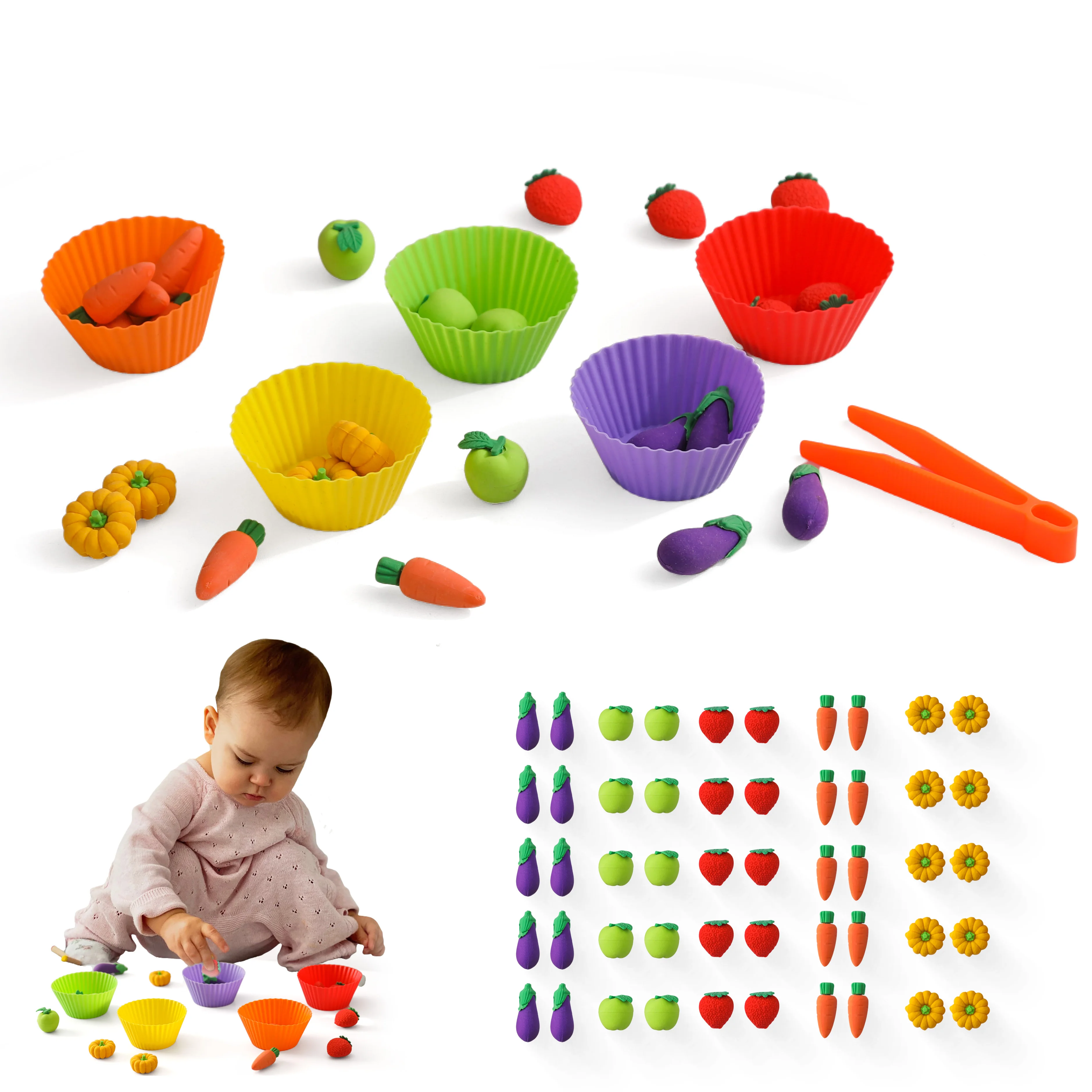 18/70pc Fine Motor Skills Learning Counting Toys for Baby Montessori Colorful Plush Ball Sorting Games Baby Early Education Toys