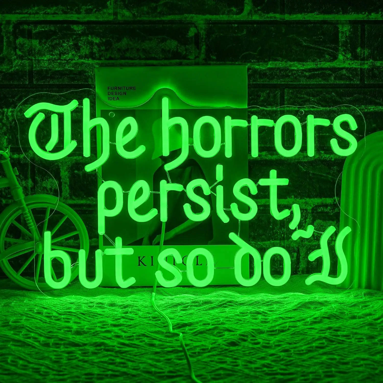 « Les Horreurs Persistent, Mais Je Le Suis Moi Aussi» – Enseigne néon LED, Lampe murale USB, Décoration esthétique gothique, Lampe d'ambiance pour chambre, bar, Halloween, Cadeau