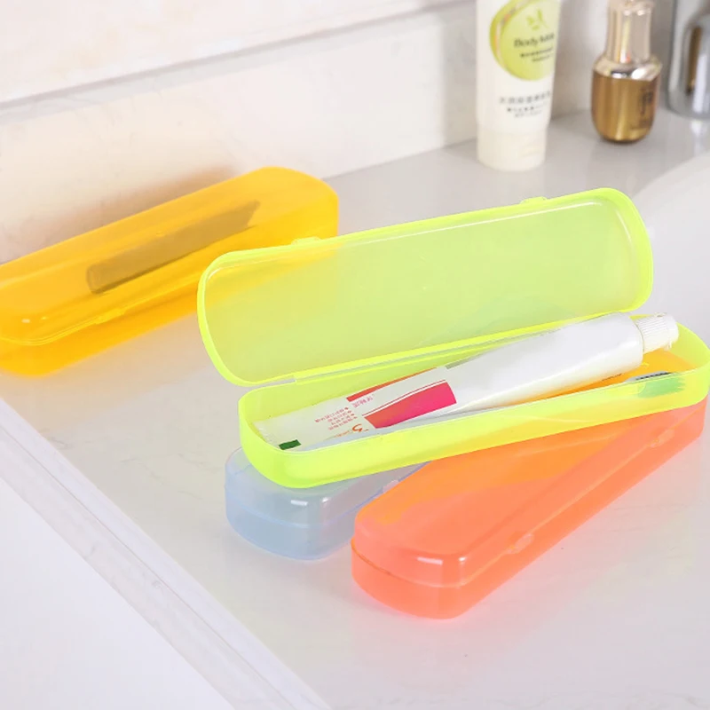 Organizador portátil de viaje para cepillos de dientes, contenedor de almacenamiento de pasta de dientes, caja de plástico de Color caramelo, accesorios de baño