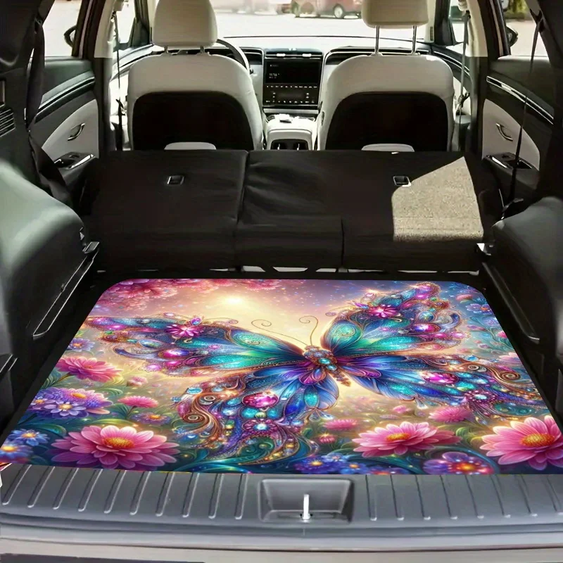 1pc Fantasy Butterfly Print Polyester Car Trunk Mat - Soft, Durable, Non-Slip, Machine Washable SUV And Car Cargo Mat, Easy To C