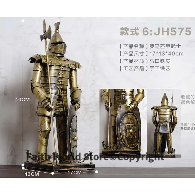 40CM LARGE -Christmas GIFT TOP COOL fashion office home shop bar decorative art Retro Iron Roman armor Warrior art statue-JS575