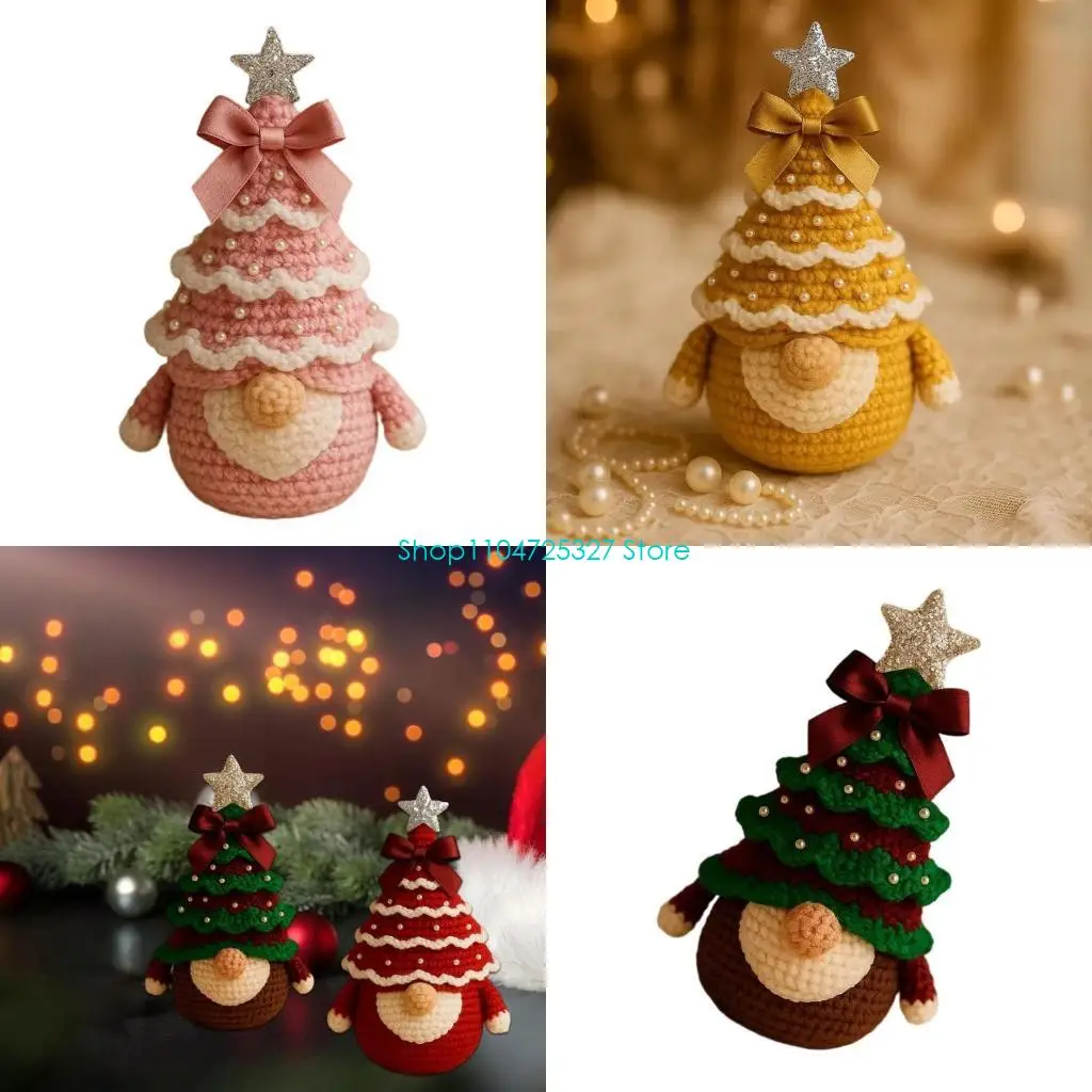 

D8KF Cotton Yarns Crochet Gnomes Set Christmas Ornament Crafts for Home Decoration and Gift Making