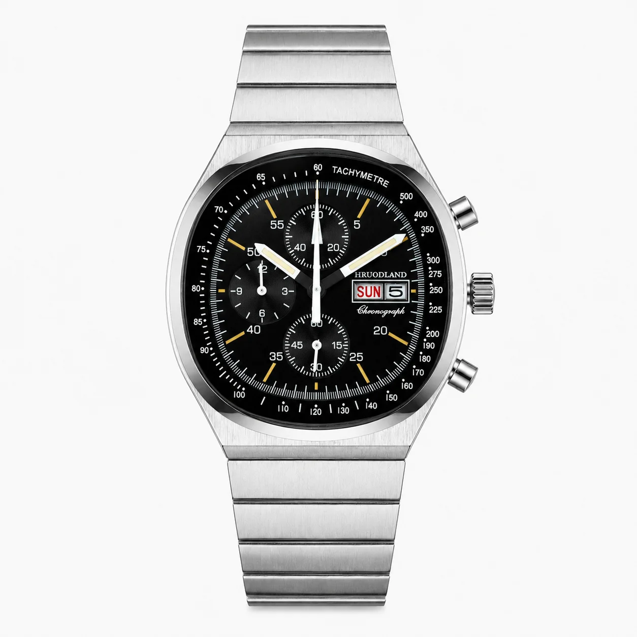 HRUODLAND Vintage Chronograph Watch for Men Quartz Movement TV Dial Integrated Bracelet Sapphire Crystal C3 Lume 50M Waterproof
