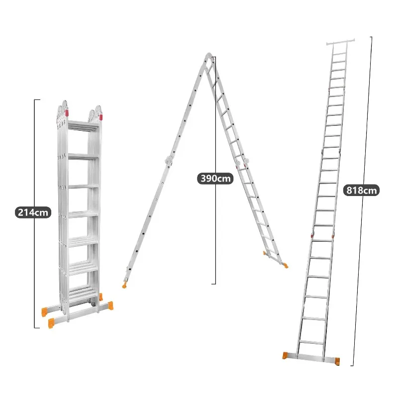 Extensión de andamio telescópica multiposición de aluminio moderna, combinación plegable, estructura de taburete de escalera de grado Industrial