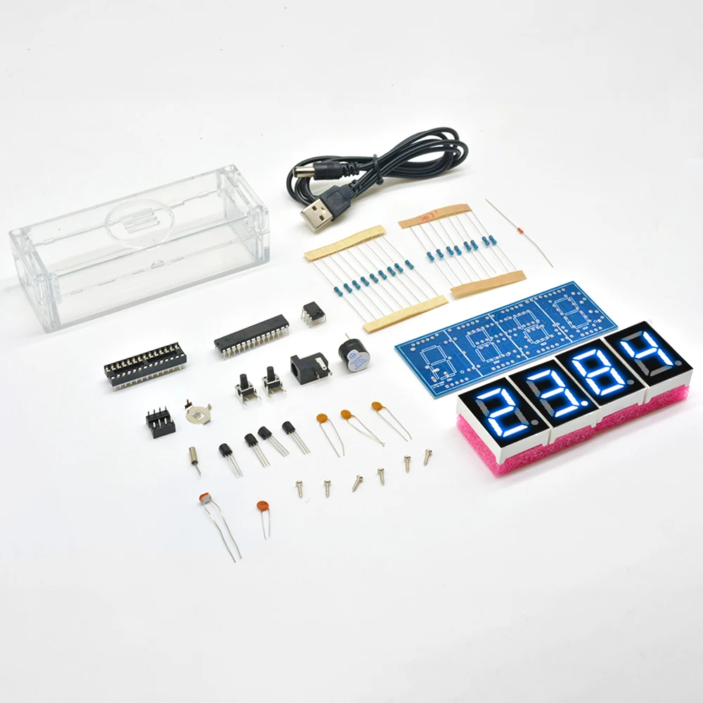 Electronic Clock DIY KIT LED Microcontroller Kit Digital Clock Time Light Control Temperature Thermometer Diy Electronic Kit