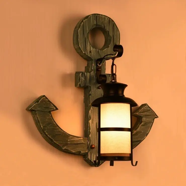 

Retro industrial style boat anchor wall light, personalized boat wood antique wall light, bar restaurant light
