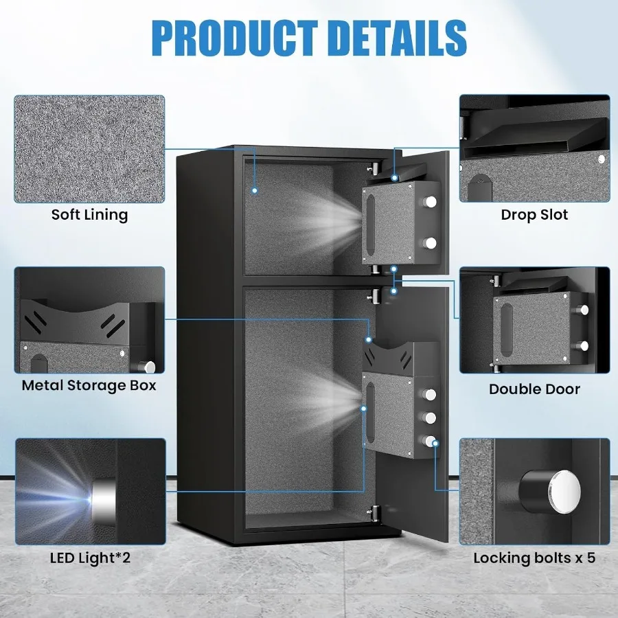 SAFE6.5 Cu ft Large Safe Box Fireproof Waterproof with LED Light for Home Documents and Valuables Fingerprint Password Personal