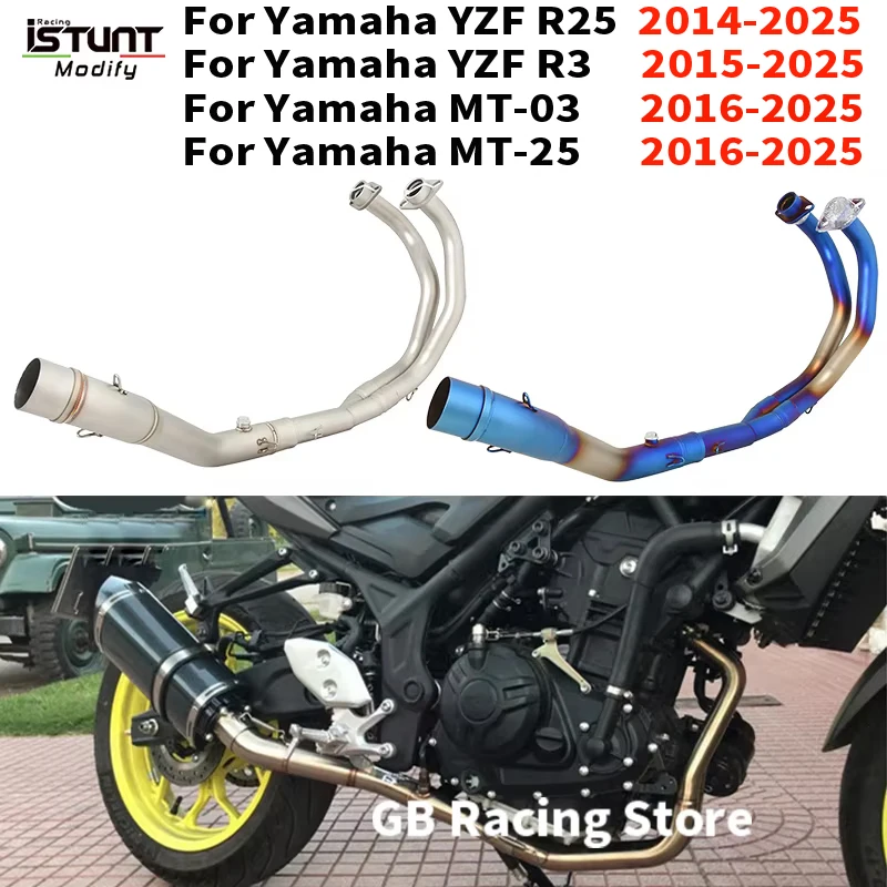 

Надевается для Yamaha R25 R3 MT 25 MT 03 2014 - 2025 мотоциклетная выхлопная труба из нержавеющей стали, полная система, передняя соединительная труба, глушитель 51 мм