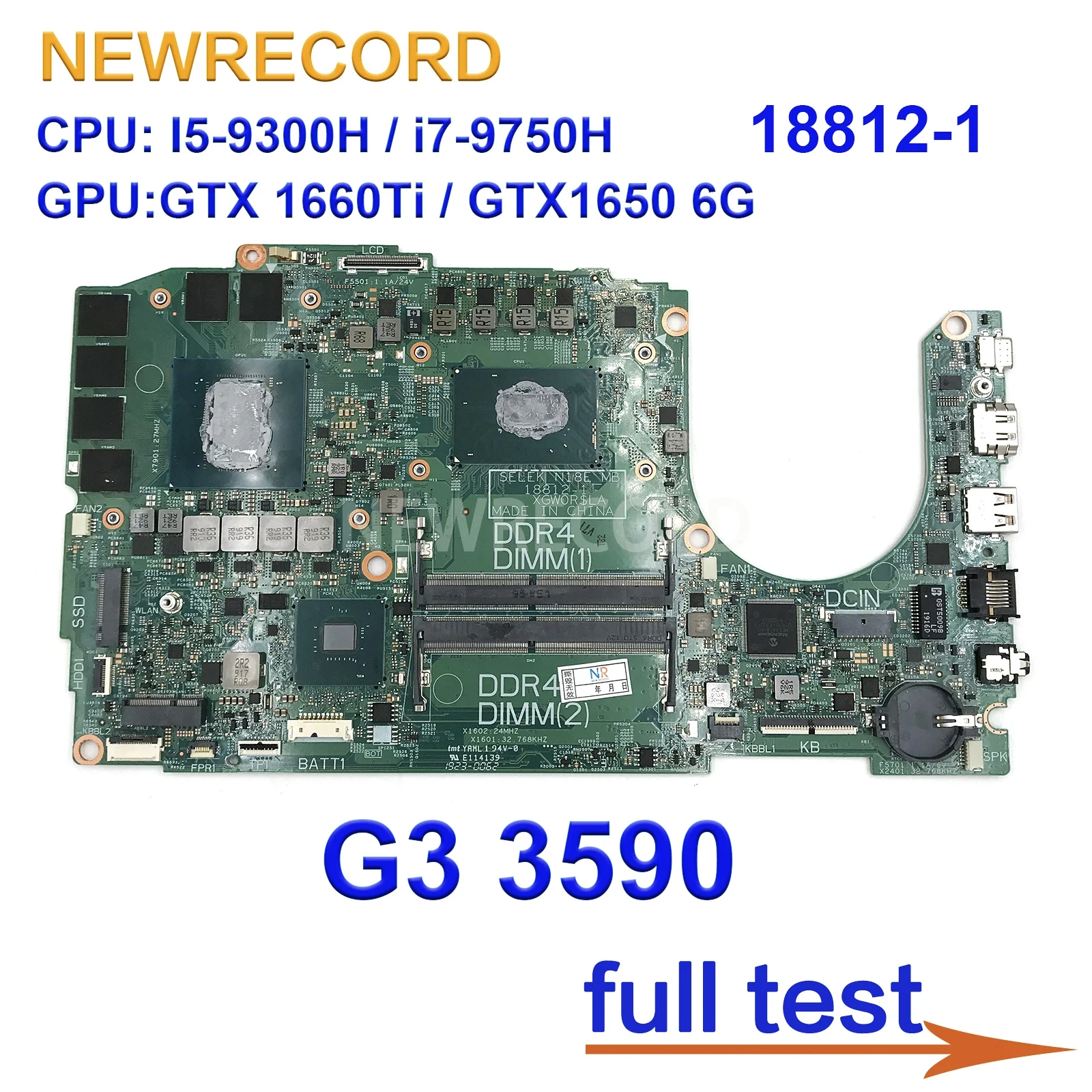 FOR Dell G3 3590 Laptop Notebook Motherboard 18812-1 I5-9300H i7-9750H GTX 1660Ti/GTX1650 6G CN-0FMG64 0FMG64 FMG64 100% Test