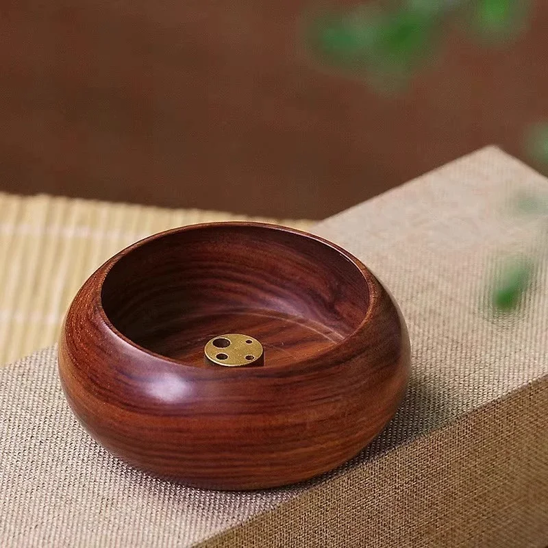 Wooden Bowl Type Mini Incense Holder Rosewood Incense Burner Stick Holder Bowl Shape Censer Home Decoration Smell Aromatic