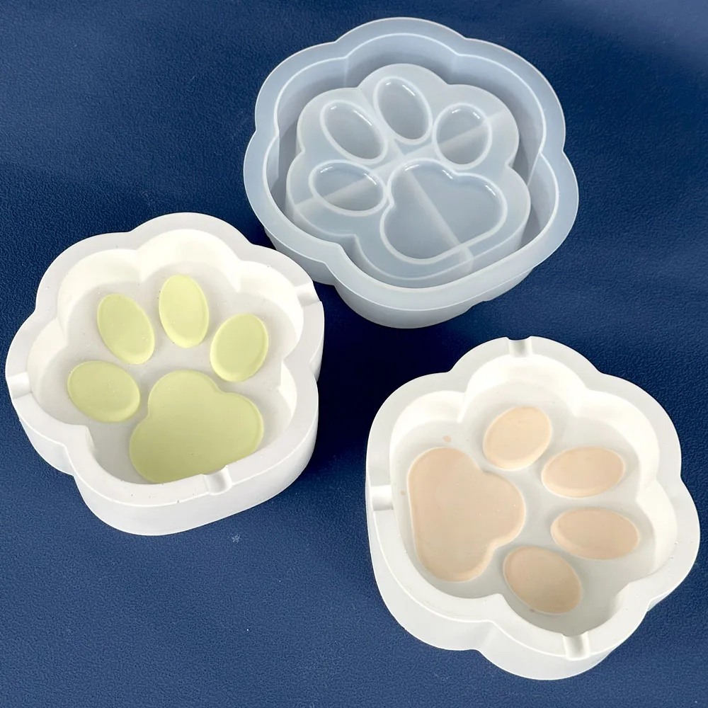 Cute Storage Box Silicone Mold DIY Cat Paw Ashtray Craft Gift Making Plaster Epoxy Resin Jewelry Plate Casting Molds Home Decor