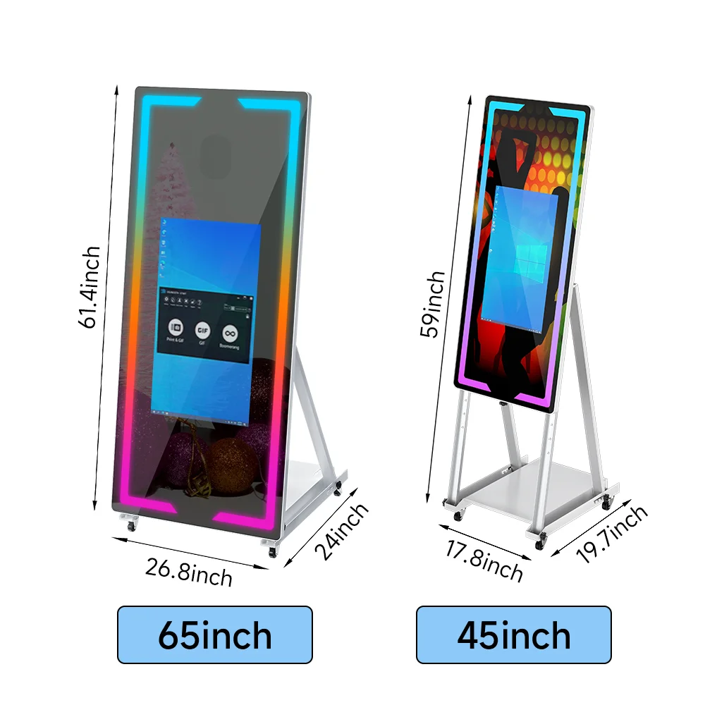 Touch Screen Mirror Photo Booth For Parties Events Wedding 45 65in Selfie Magic Mirror Photo Booth with Flight Case