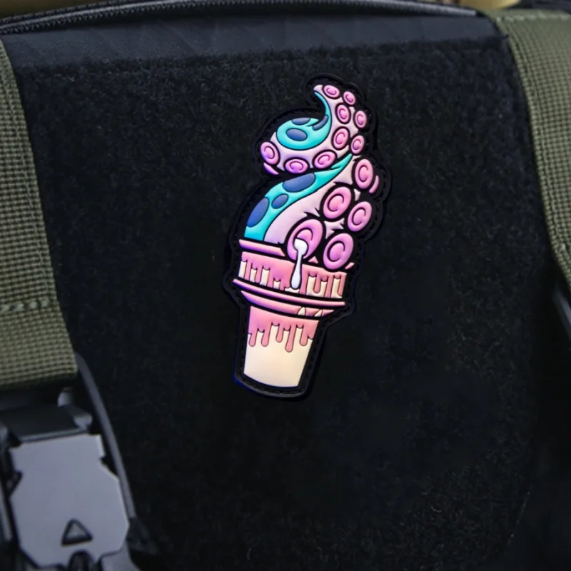 

New Product Pink Octopus Ice Cream Morale Badge Personality Creativity Tactical Backpack Emblems Sticker 3D PVC Hook&Loop Patch