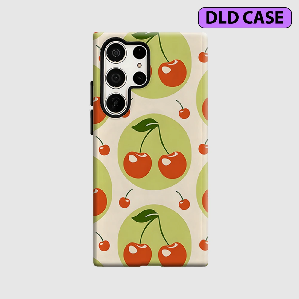 Green Circle Cherry Pair Phone Case for Samsung Galaxy S26 S25 Ultra S24 S23 Ultra Plus Shockproof Double Layer Tough Back Cover