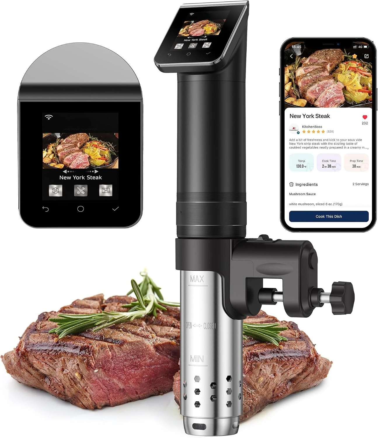 Sous Vide Immersion - 1100W Siyah WiFi Sous Vide Pişirici,