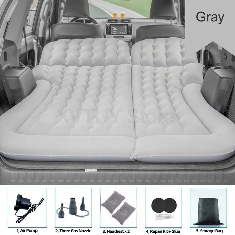 

SUV Car Portable Inflatable Camping Mattress 2‑In‑1 Multifunction PVC Flocking Soft Sleeping Rest Cushion With Pillows Air Pump