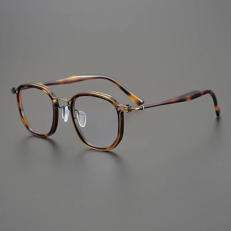 

2025 Designer classical brown-red, Japanese small square handmade retro glasses frame, high-degree large faces for men and women