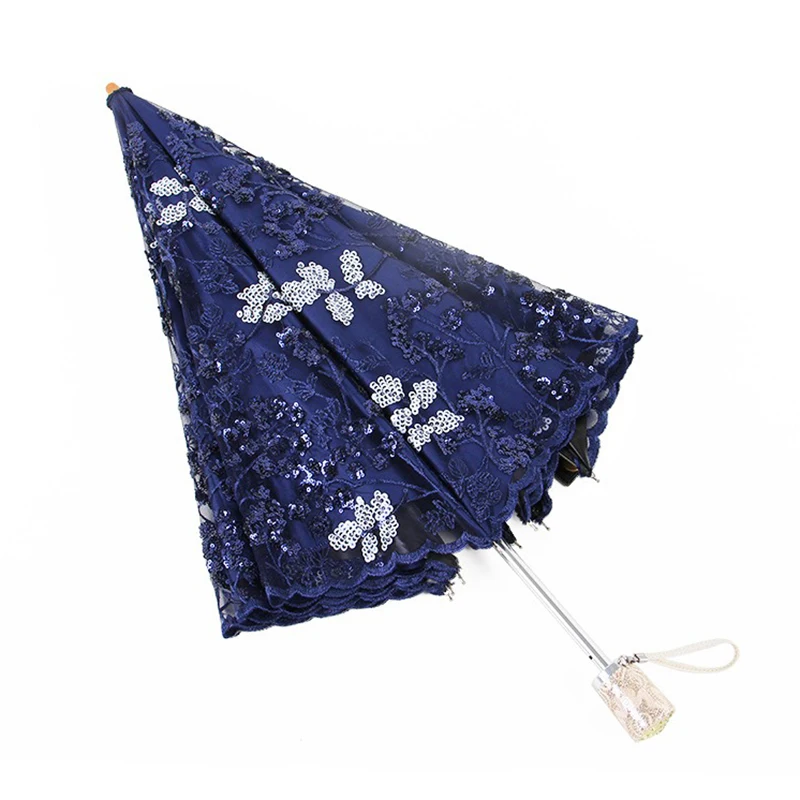 Retro Embroidered Folding Umbrella Women Luxury Lace UV Sun Protection Parasol Umbrella Windproof Sunny Rain Umbrellas Parasols