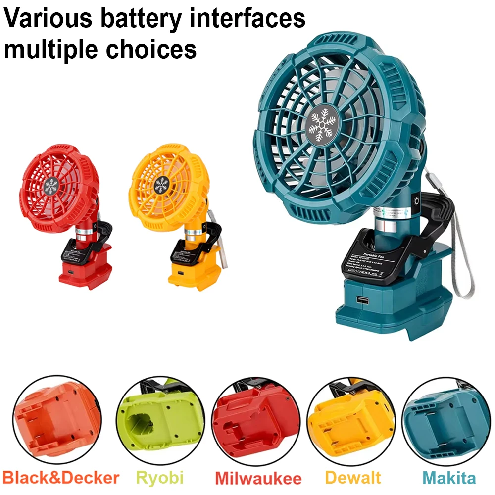 

Беспроводной вентилятор с зажимом для Makita/Dewalt/Bosch/Milwaukee/Black&Decker/Ryobi/Craftsman 14,4-18 В, литий-ионный аккумулятор, вентилятор для кемпинга