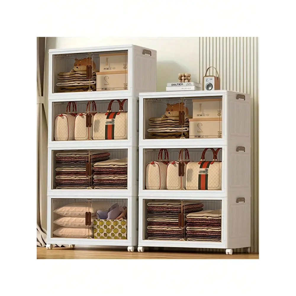 

3 4 5layers Plastic Storage Bins With Lids Wide Extra Large Storage Cabinet, Collapsible Stackable Containers With Wheels, Fold