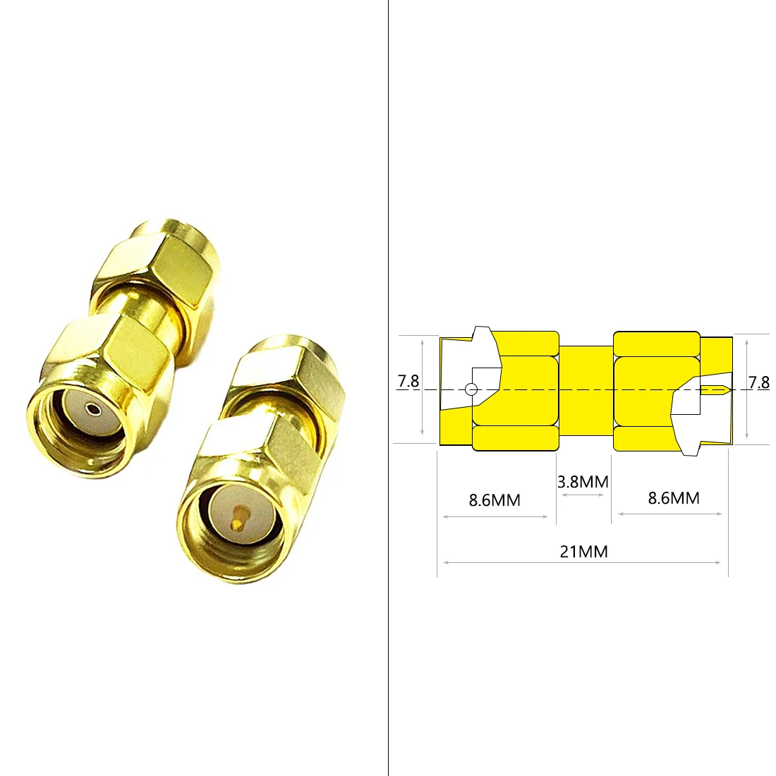 1pc SMA Male to RP SMA Plug With Female Pin RF Coax Adapter Straight  Goldplated Convertor New Wholesale