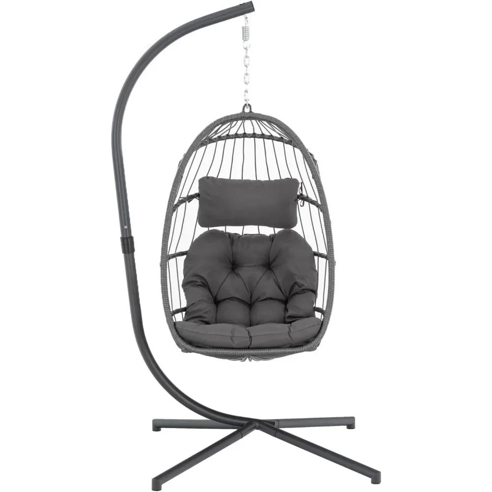 

Indoor Outdoor Egg Hanging Swing with Stand – Patio Wicker Swinging Hammock, 350lbs Capacity Egg-Shaped for Home Garden Yard