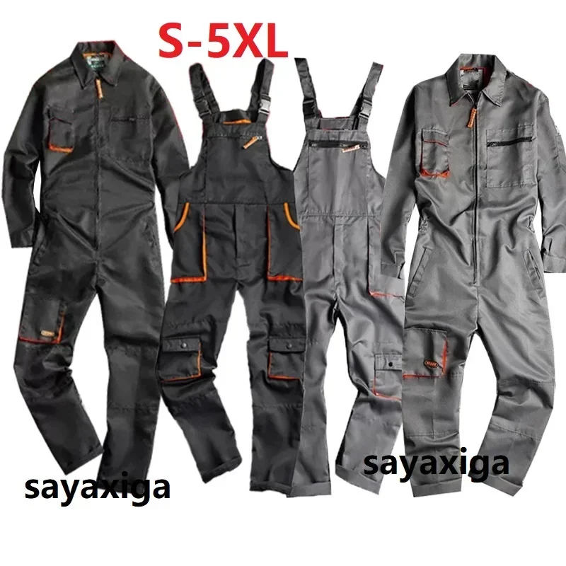 Men Long Sleeve Cargo Overall Bib Pants Zipper Fly Pocket Romper Jumpsuit Mechanic Repair Coverall Bib Overall Uniform Dungarees