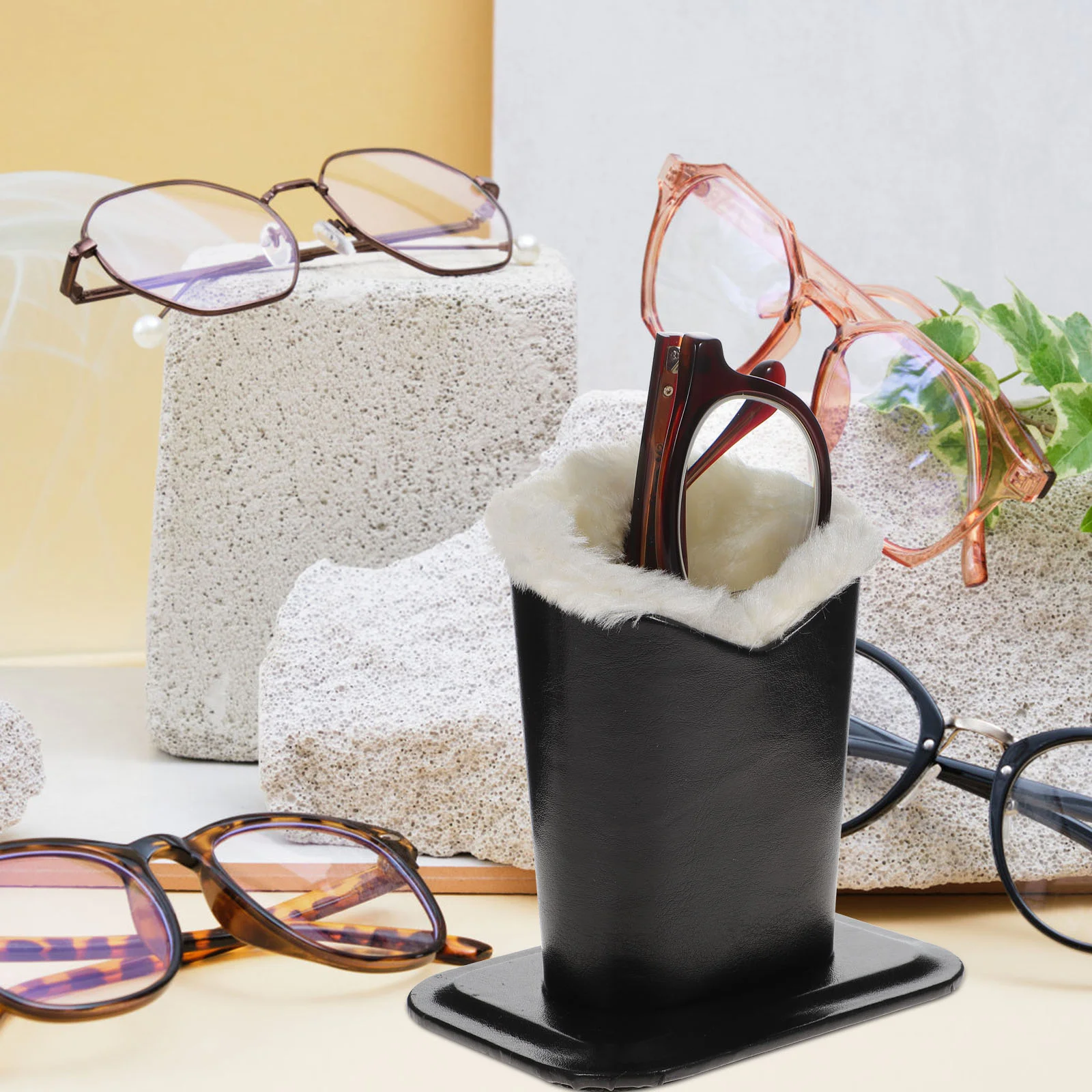 2 Pcs Plush Glasses Holder Eyeglasses Bedside Table Stand Pu for Nightstand Miss