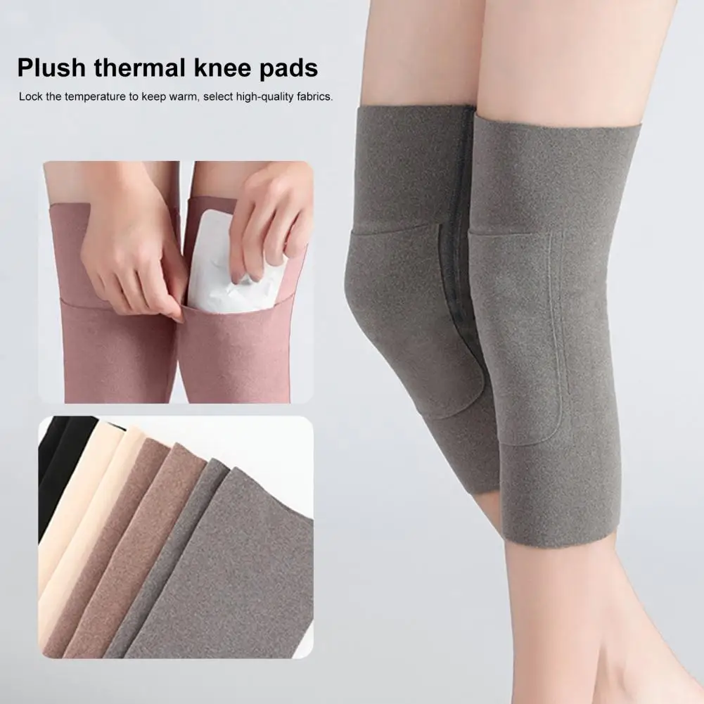 แขนรองเข่าพร้อมกระเป๋าด้านหน้าสําหรับเครื่องอุ่น Anti-SLIP WARM Leggings ความยืดหยุ่นสูงกํามะหยี่เข่ารั้งกีฬา