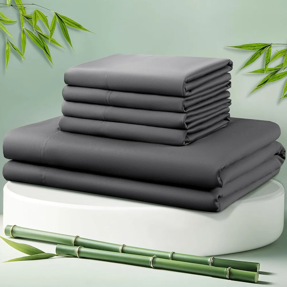 

LBRO2M Cooling Bed Sheet 100% Viscose Derived from Bamboo Sheet Set Queen Size 6 Piece,16 Deep Pocket, 1800 TC Sheet Super Soft
