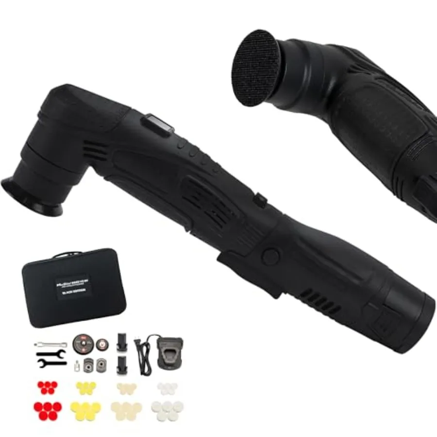 

Профессиональная портативная беспроводная полировальная машинка M0312 V2 черная, легкая (1.93 фунта), портативный DA/роторный полировальный инструмент для авто, 6 скоростей