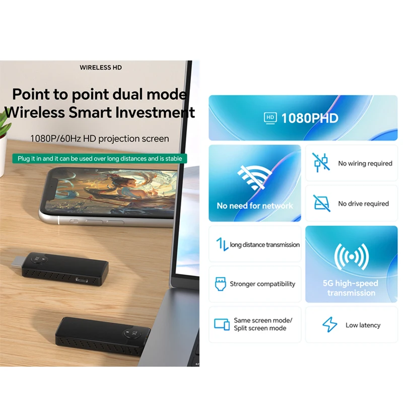 Wireless HDMI-compatible Receiver Screen Mirroring Wireless HD Transmitter Receiver Screen Sharing Video capture card MiraScreen