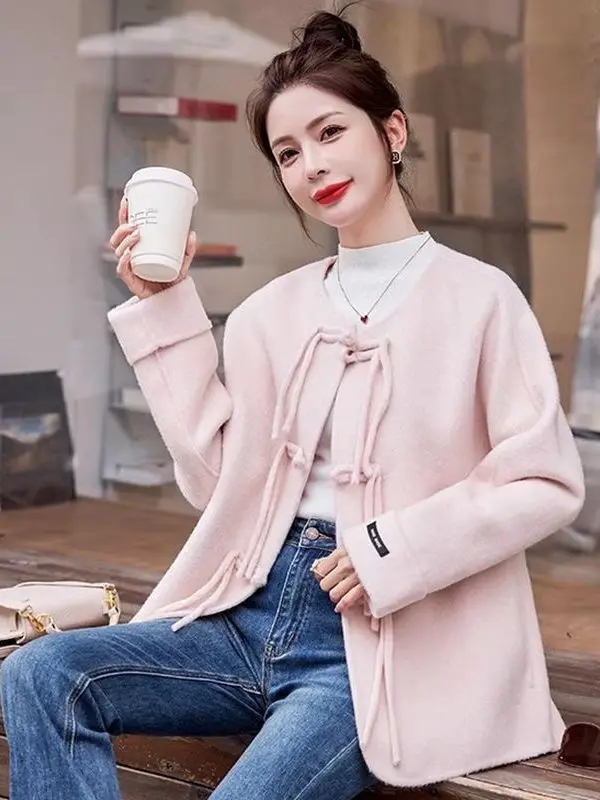 

Элегантное шерстяное пальто Ele Sweet на пуговицах, женское, модное, осенне-зимнее, новое, в китайском стиле, приталенное, короткое, кардиган-ветровка