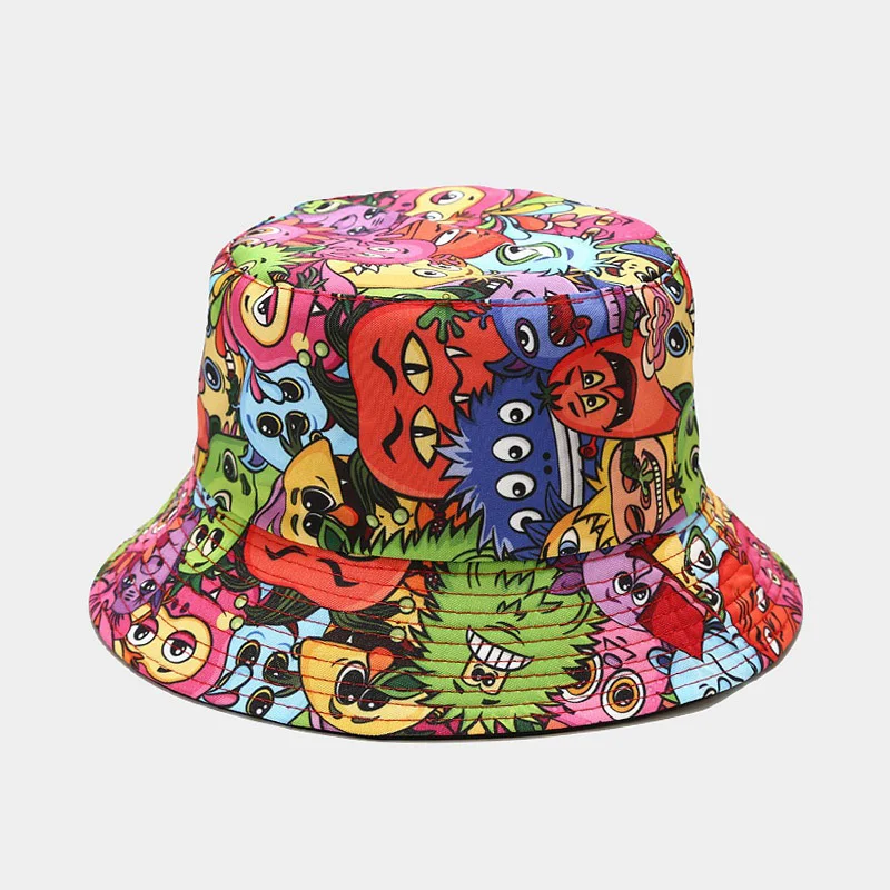 Vegetables Print Bucket Hats Women Men\'s Panama Hat Double-sided Foldable Summer Cap Hamburger Pepper Tomatoes Graffiti Sun Hat