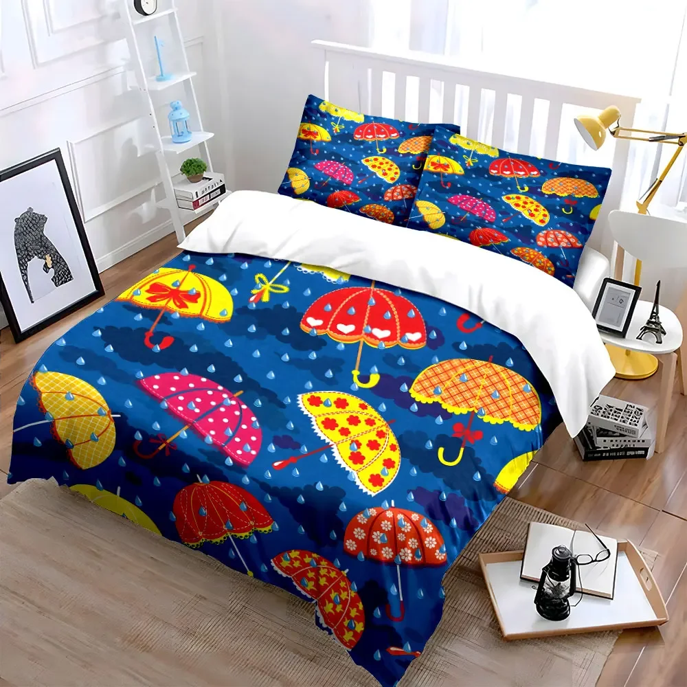 Colorful Umbrella Set, Rainy Days Multiple sizes kid's and adults' bedroom Exquisite 3PC bedding set, gift