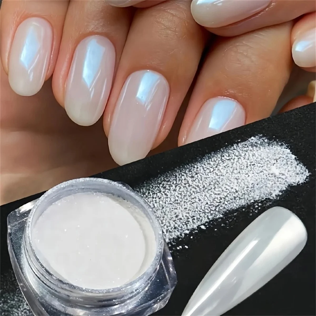 1pc pearl white ice skin nail powder holographic glitter powder combined with nail polish adhesive for nail art creation DIY