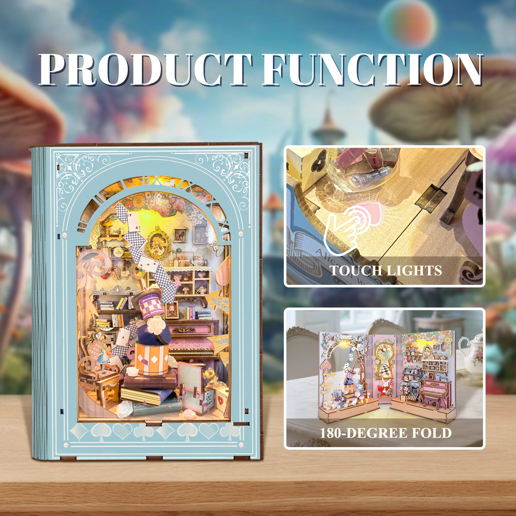 NEW DIY Wooden Princess's Tea Party Diary Book Nook Shelf Insert Kits Miniature Model Kit Bookend for Friends Birthday Gifts