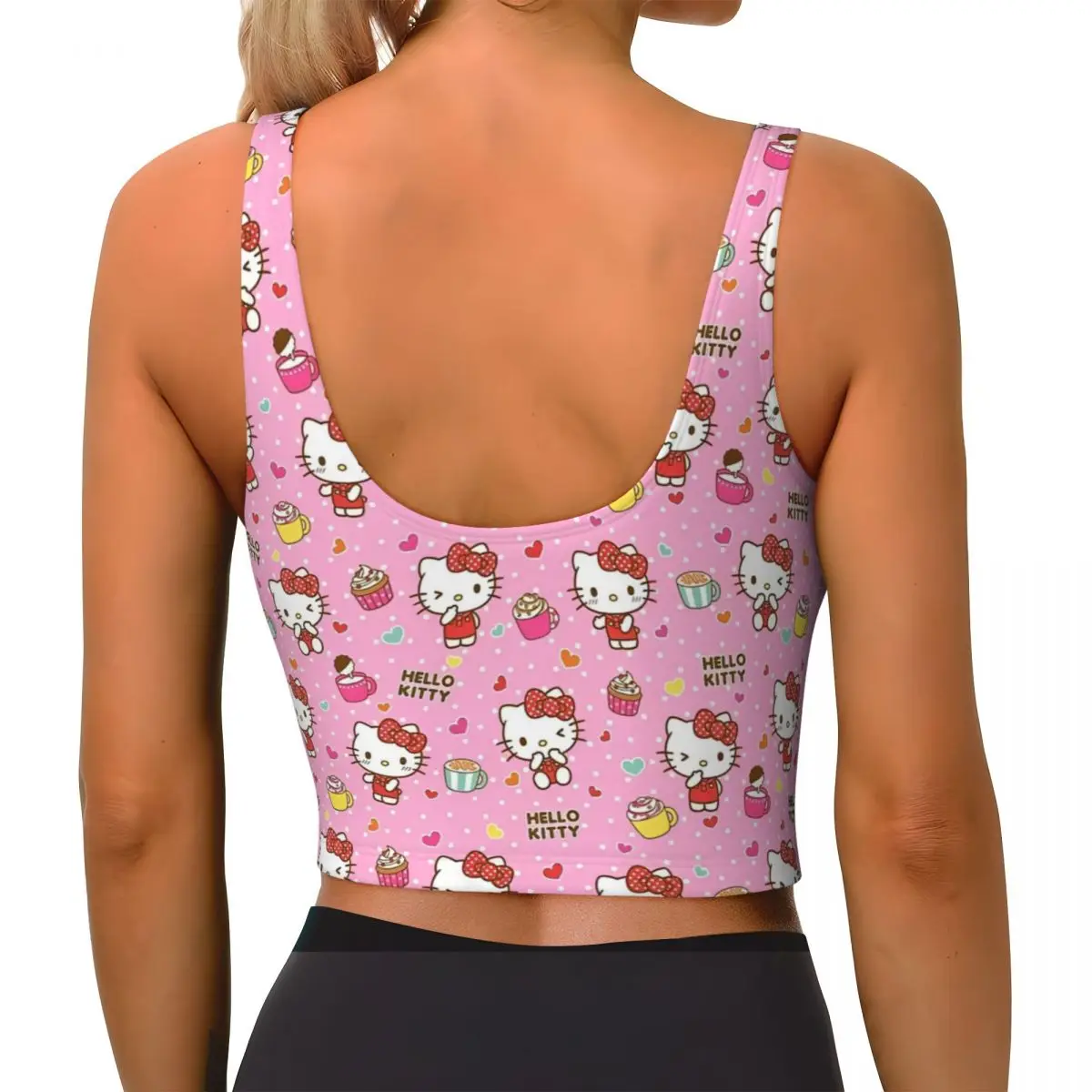 Sanrio Character Hello Kitty Workout Tank Tops For Woman Padded Medium Support Fitness Sports Bra With Removable Cups